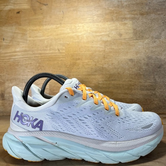 Hoka One One Shoes - Hoka One One Clifton 8 Womens Size 7.5 Running Shoes Sneakers White Purple